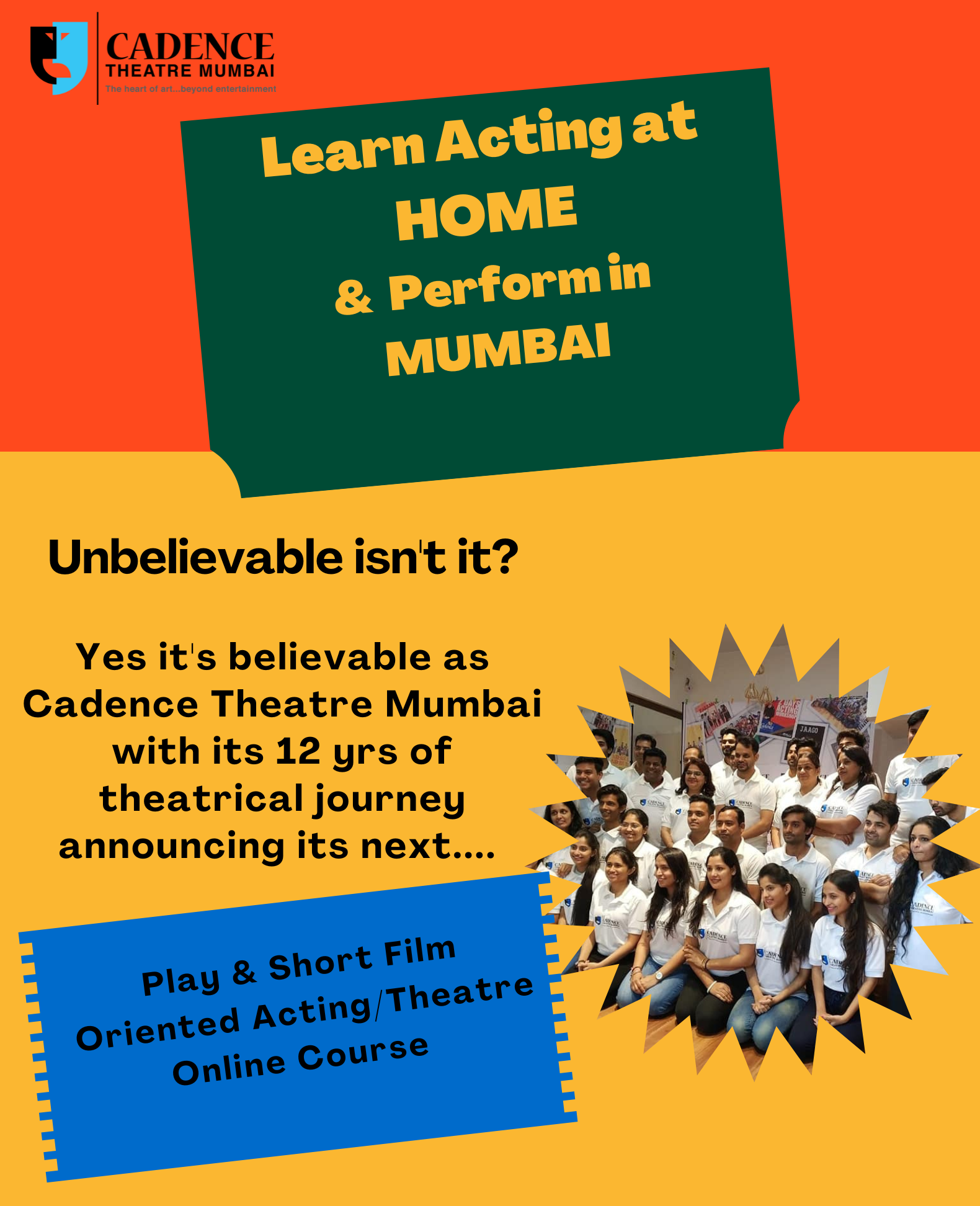 Learn Acting at Home & Perform in Mumbai (FOR OUT OF MUMBAI STUDENTS)